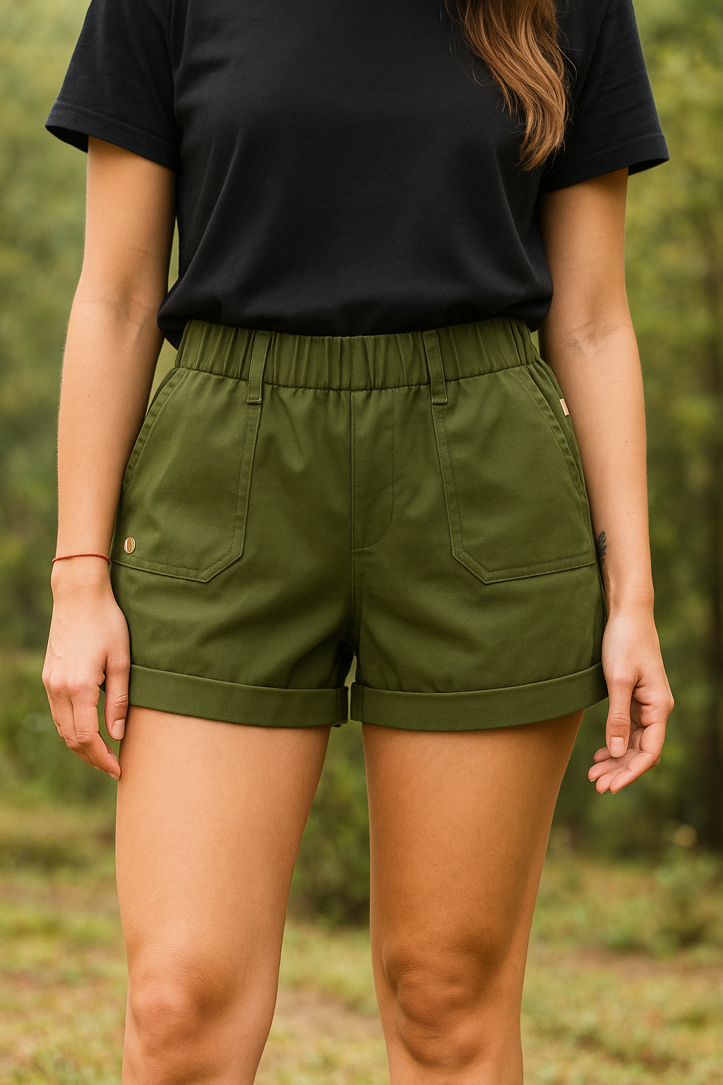 Elm Green Soft Cotton Casual Shorts