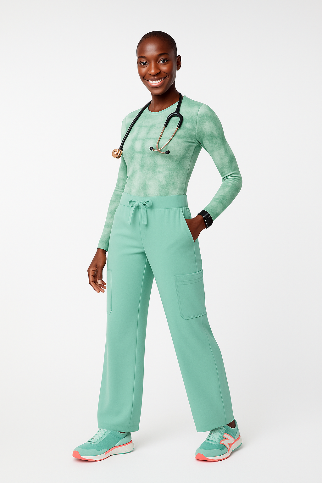 Isabel High Waist Scrub Trousers with Wide Legs