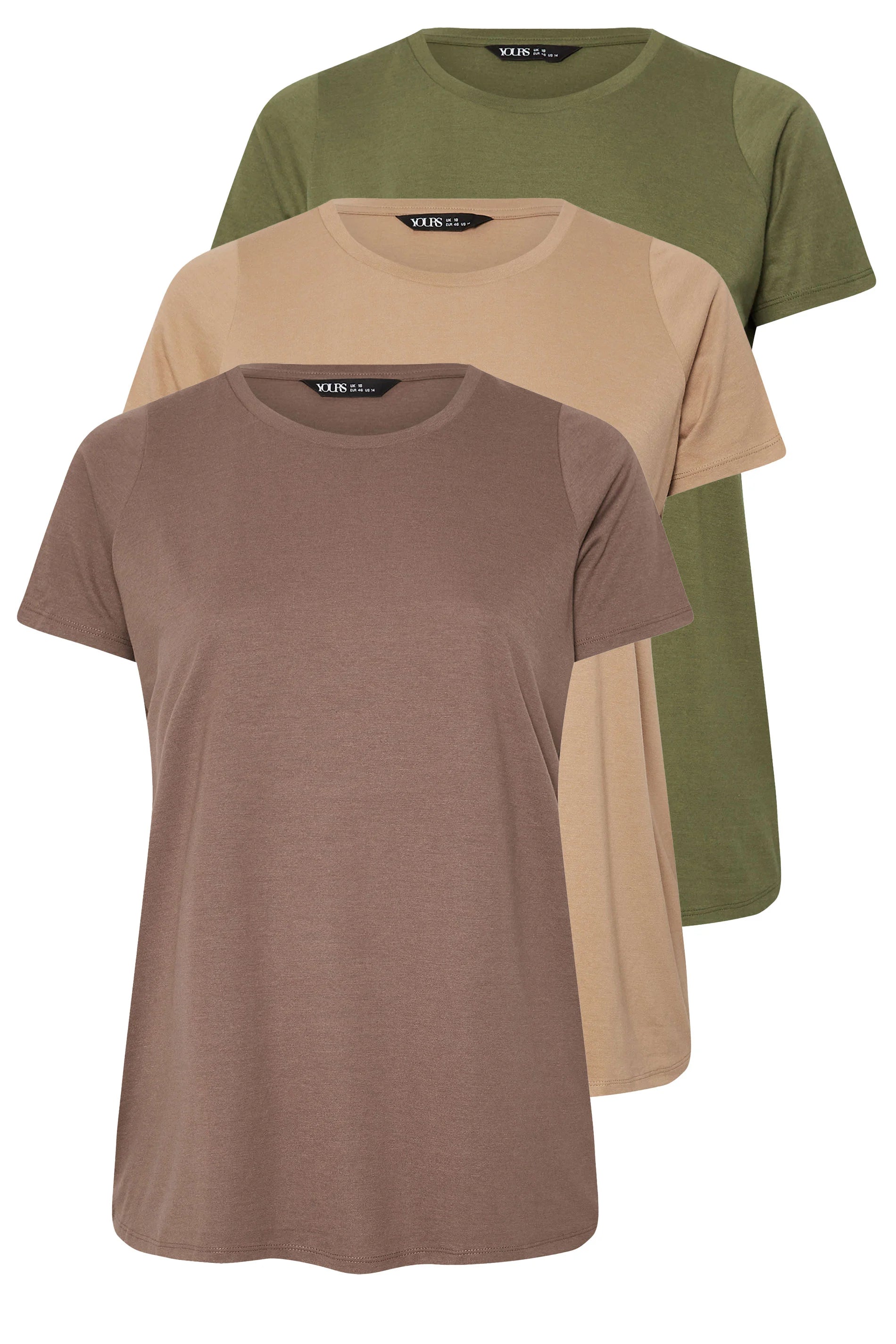 YOURS Curve Everyday Tees – 3-Pack Neutral & Green Shades