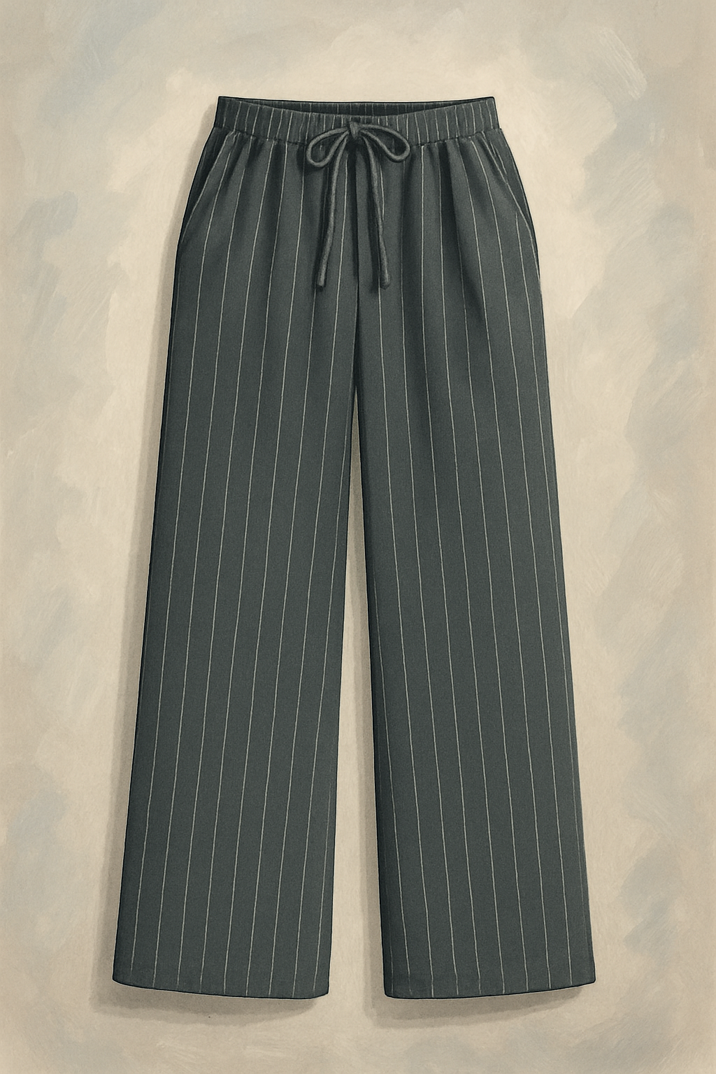 Charcoal Grey Stripe Drawstring Wide Leg Trousers