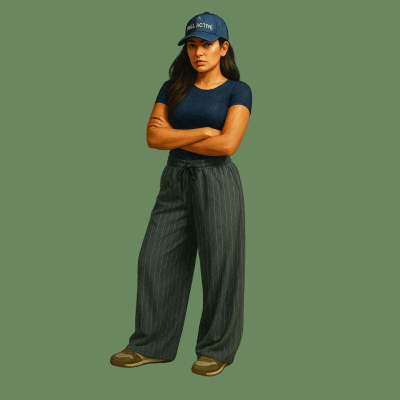 Charcoal Grey Stripe Drawstring Wide Leg Trousers