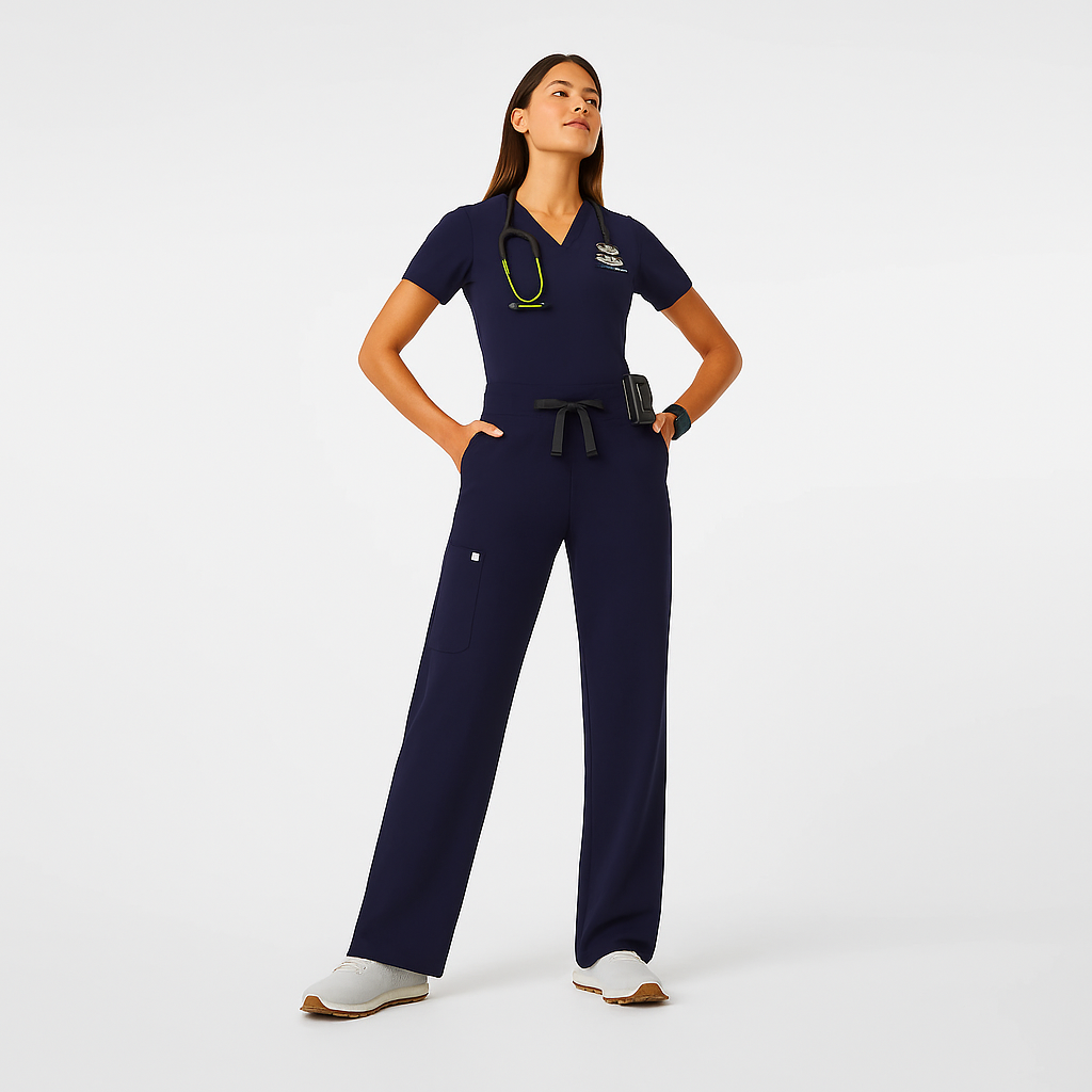 Isabel High Waist Scrub Trousers with Wide Legs